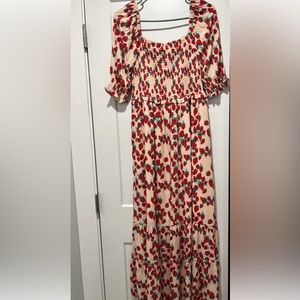 NWT Betsey Johnson Strawberry Berry midi cottage core dress pearl blush pink